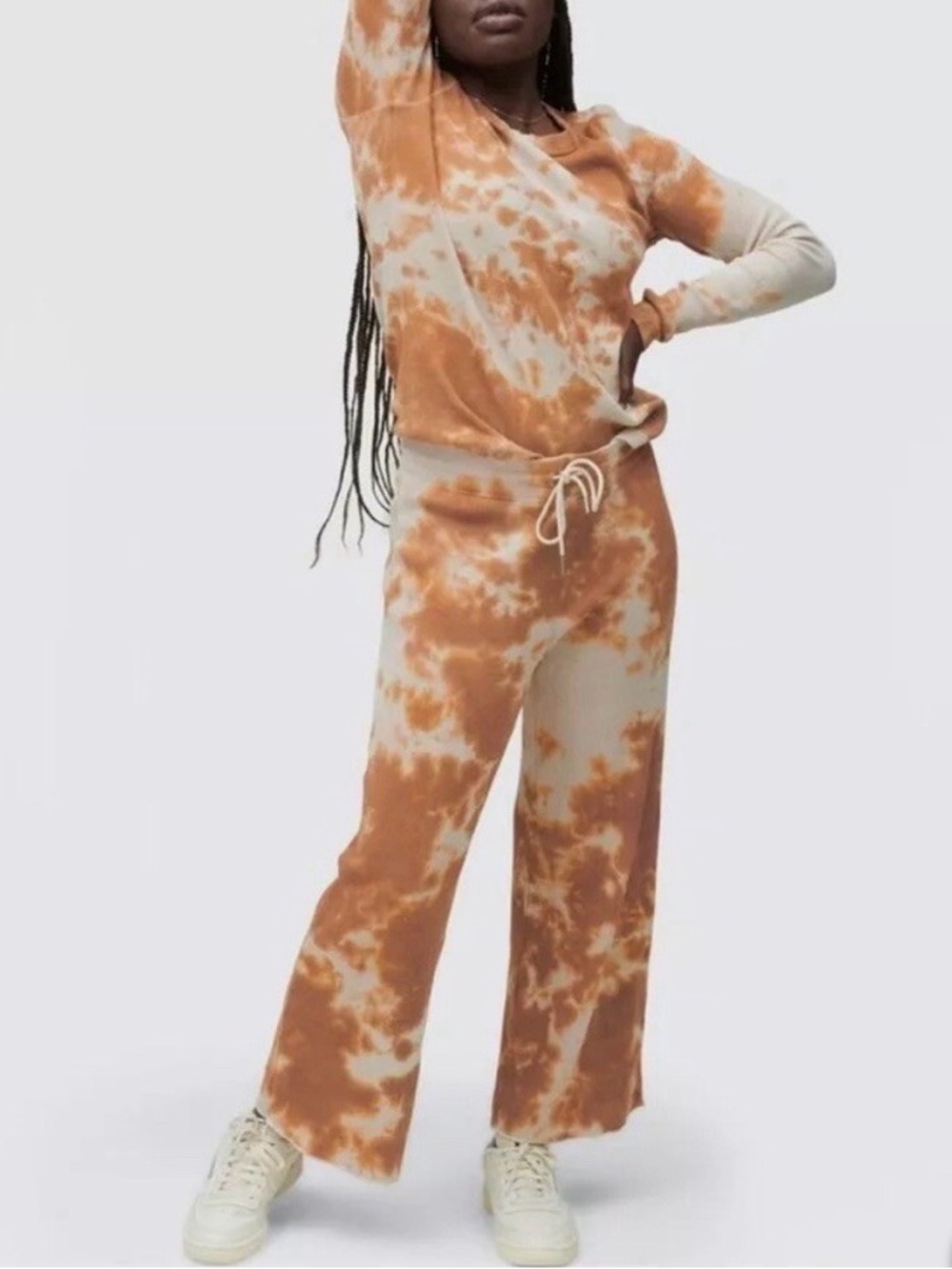 MATE the Label Rust and Cream Tie-Dye Wide Leg Lounge Pants